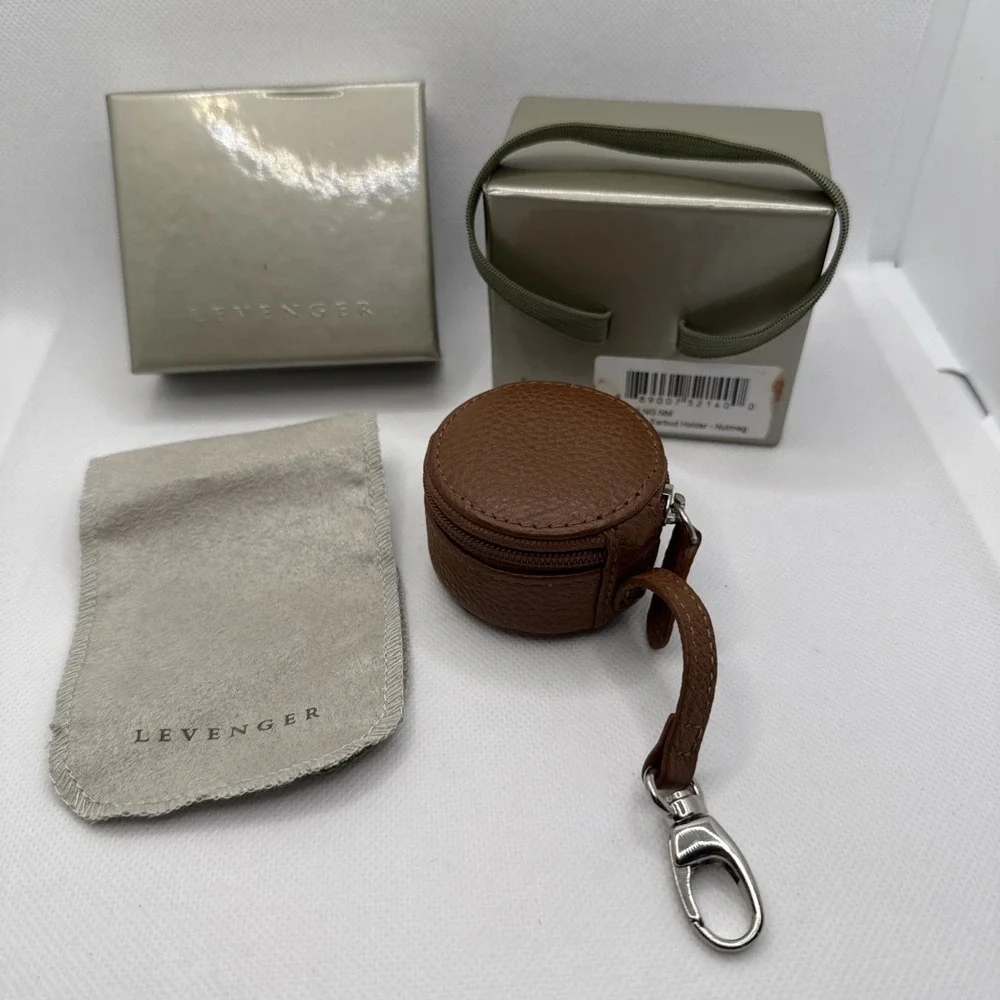 Levenger Zip-n-Store Earbud Accessory Holder Nutmeg Leather Box Issues